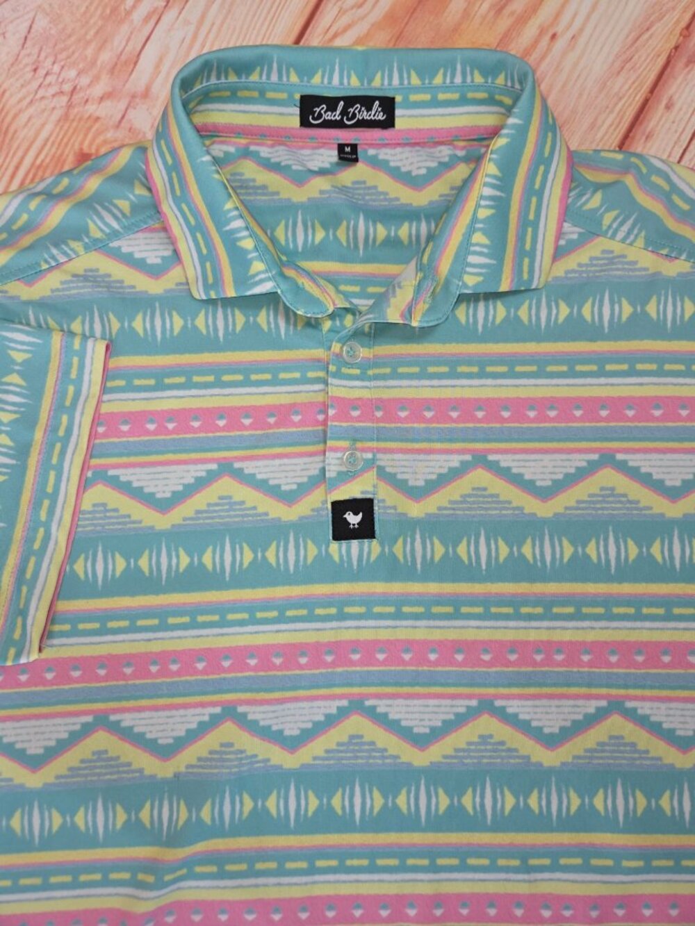 Bad Birdie Mens Aztec Pattern Polo Shirt Size Medium